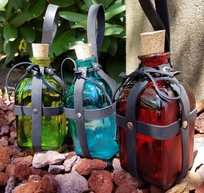 Square Glass Belt Bottle in Leather Straps
