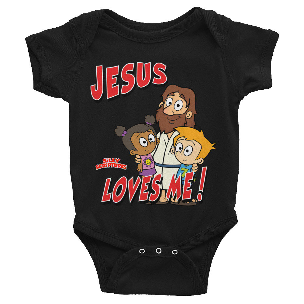 Jesus Loves Me Infant Bodysuit Jesus Loves Me Infant Bodysuit, Primary color: Black, Size: 6M