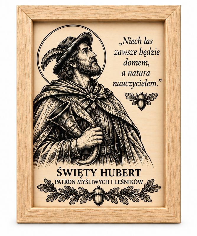 Święty Hubert obraz grawerowany w drewnianej ramce H-6