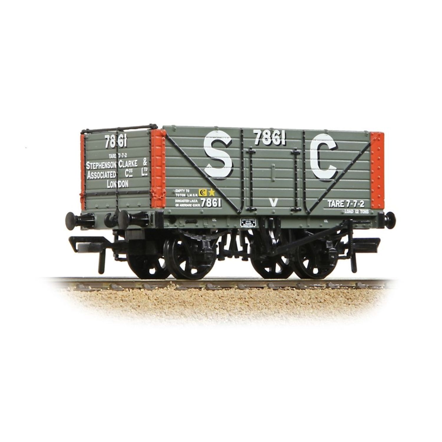 37-129A OO Gauge 8 Plank End Door Wagon &#39;Stephenson Clarke &amp; Assoc. London&#39; Grey/Red