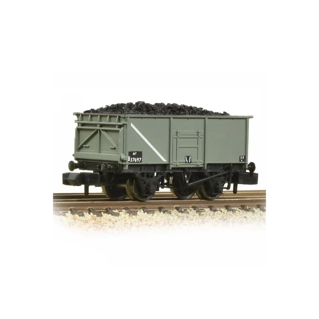 377-250E N Gauge  377-250E 16T Steel Mineral Wagon With Bottom Doors Br Grey Early With Load