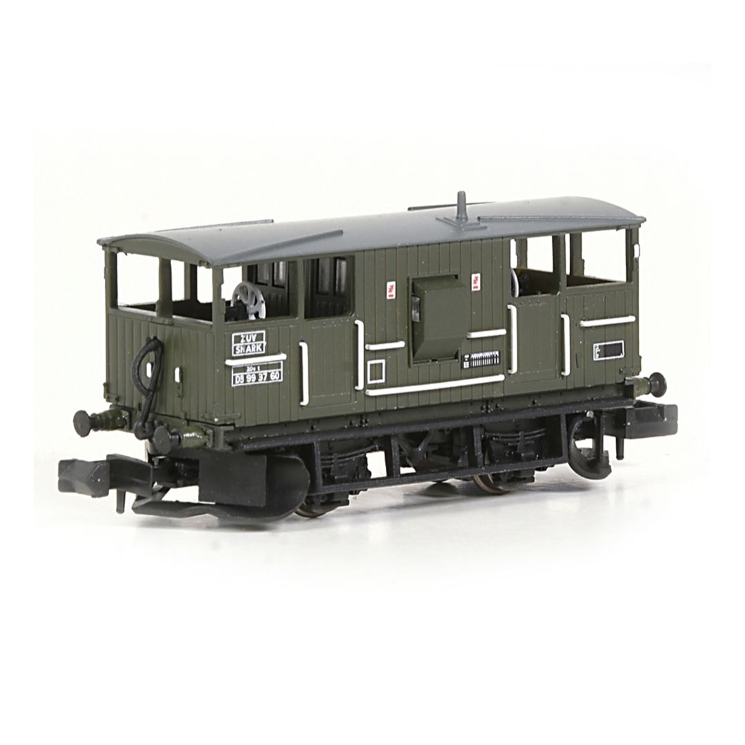 E87543  N Gauge BR 20T &#39;Shark&#39; Ballast Plough Brake Van Br Departmental Olive Green