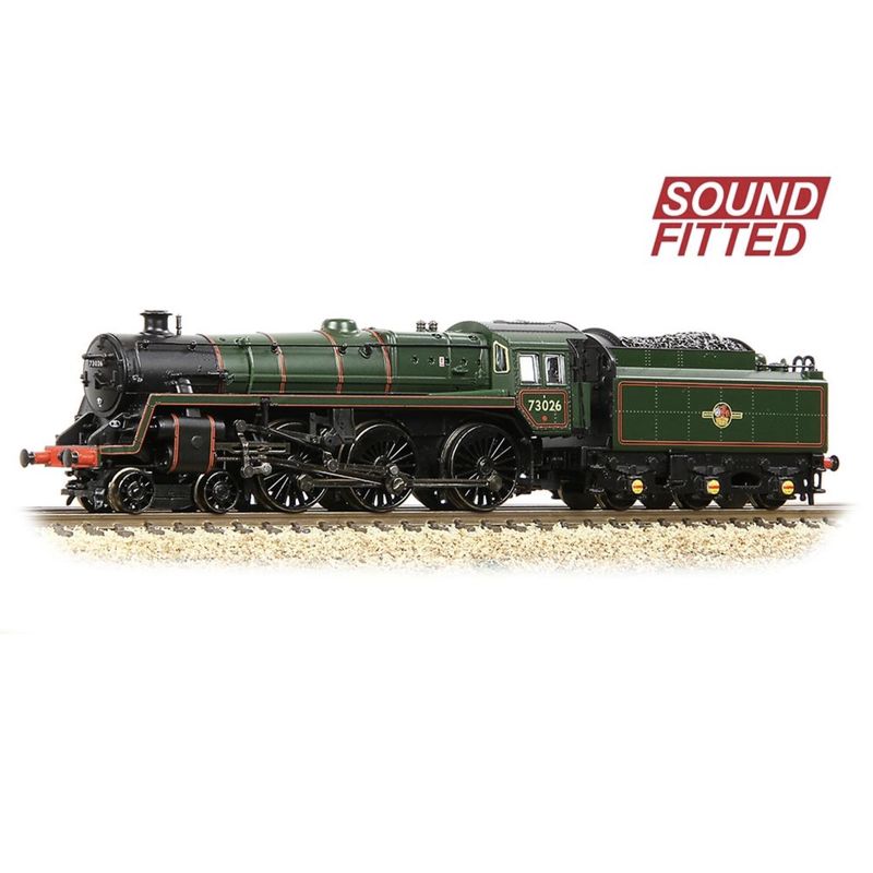 372-728BSF N Gauge BR Standard 5MT with BR1 Tender 73026 BR Lined Green (Late Crest) Sound Fitted