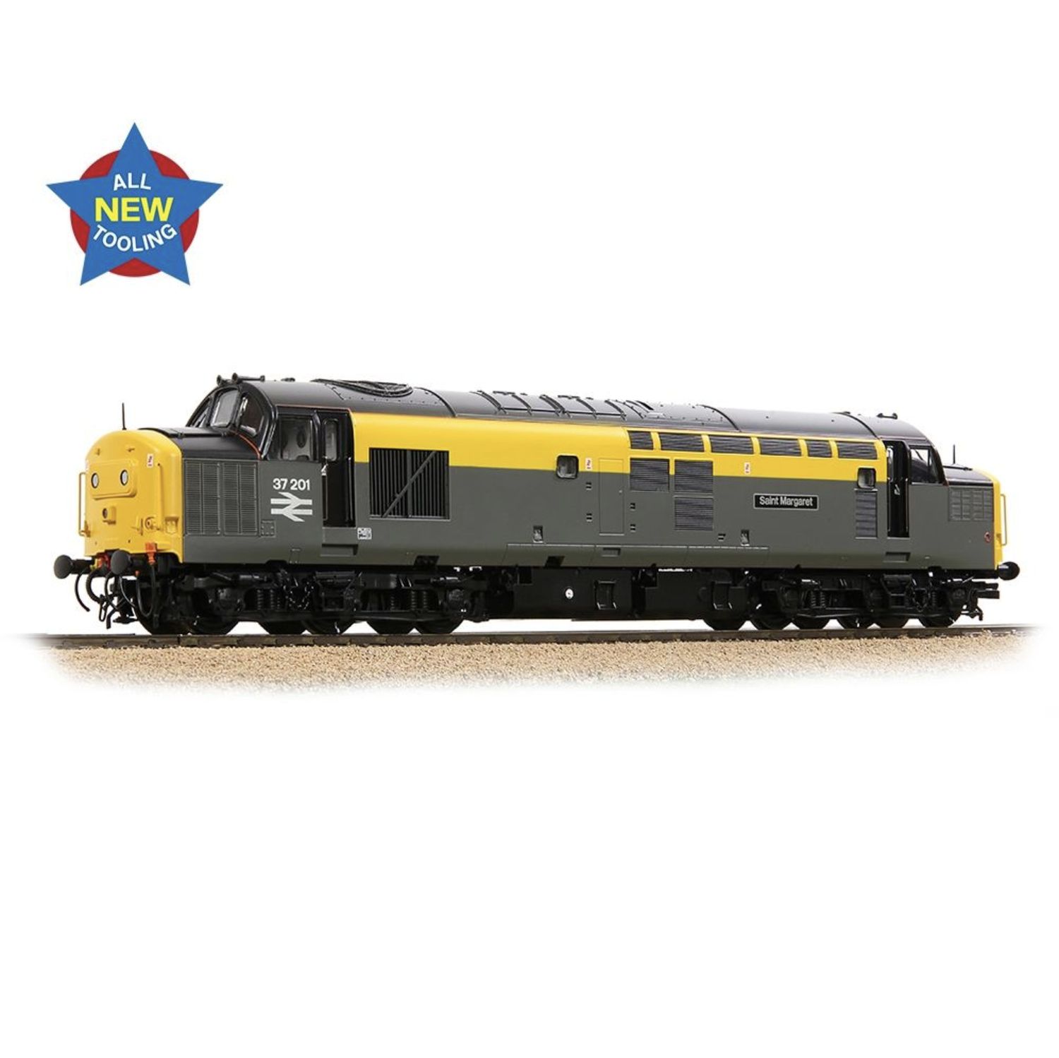 35-308 OO Gauge Class 37/0 Centre Headcode 37201 &#39;St. Margaret&#39; BR Eng. Grey &amp; Yellow