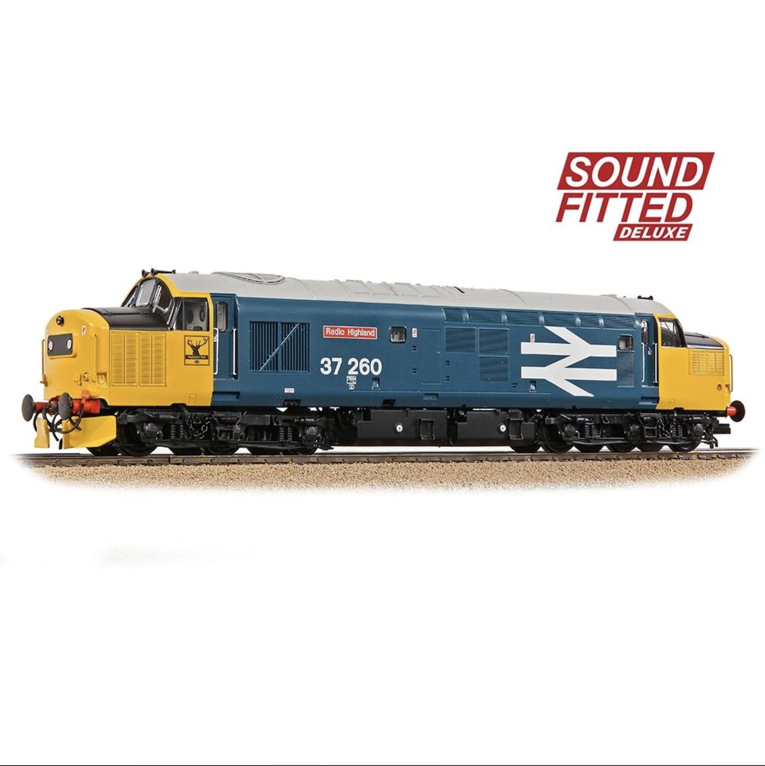 35-309SFX OO Gauge Class 37/0 Centre Headcode 37260 &#39;Radio Highland&#39; BR Blue (Large Logo) Sound Fitted Deluxe