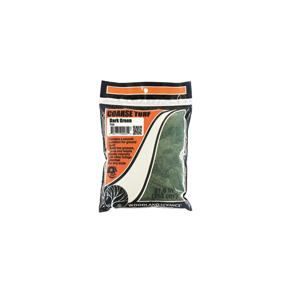 T65 Woodland Scenics Coarse Turf Dark Green Bag