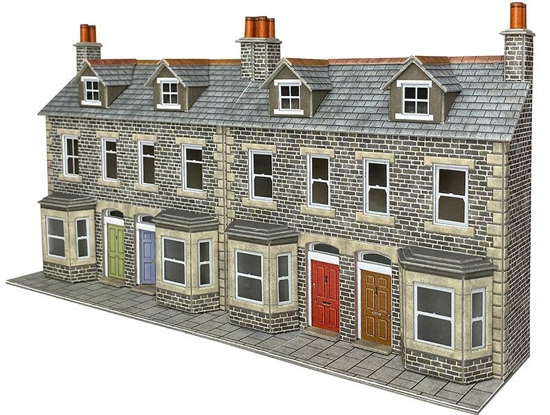PO303 LOW RELIEF TERRACED HOUSE FRONTS - STONE OO GAUGE