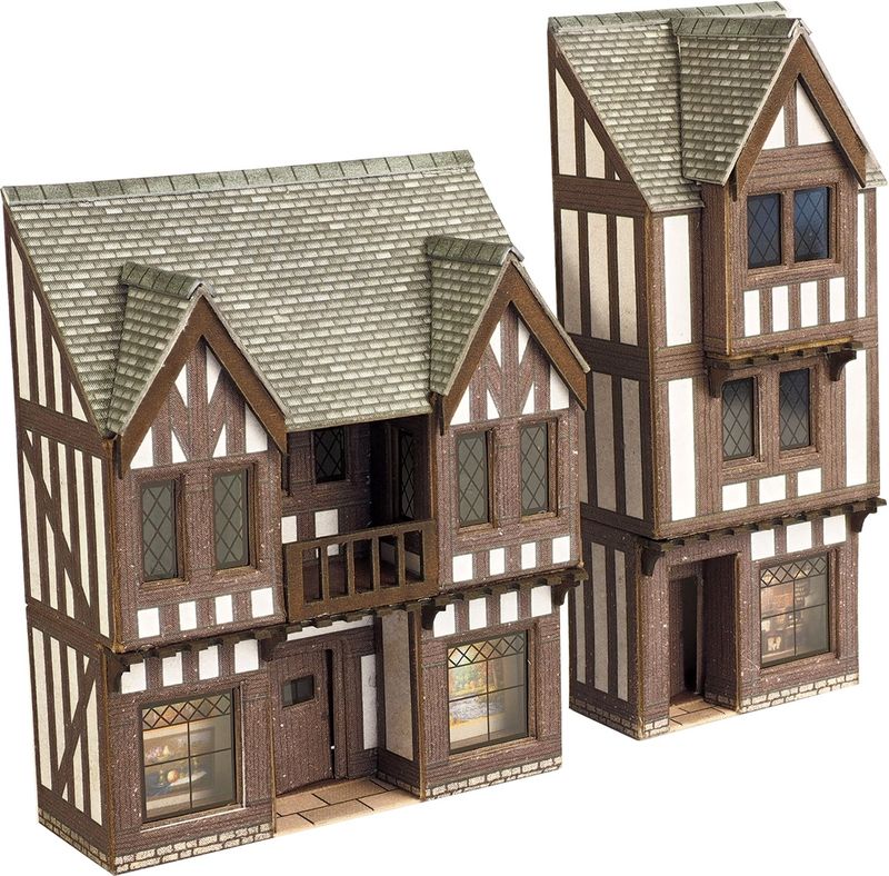 PN190 LOW RELIEF TIMBER FRAMED SHOPS N GAUGE