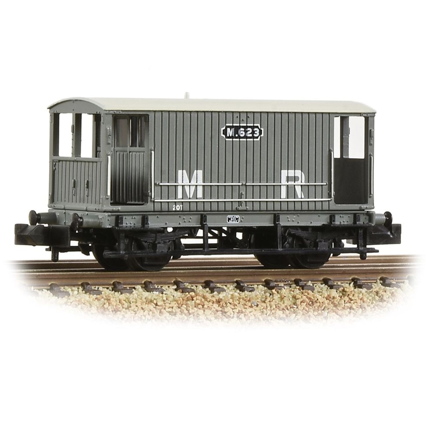 377-376B Graham Farish N Gauge MR 20T Brake Van without Duckets Midland Railway Grey