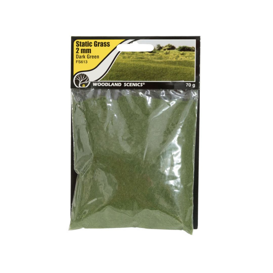 FS613 Woodland Scenics Static Grass 2mm Dark Green