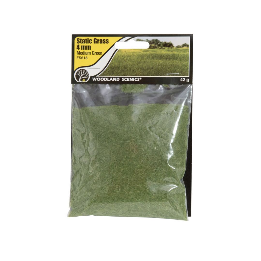 FS618 Woodland Scenics Static Grass 4mm Medium Green