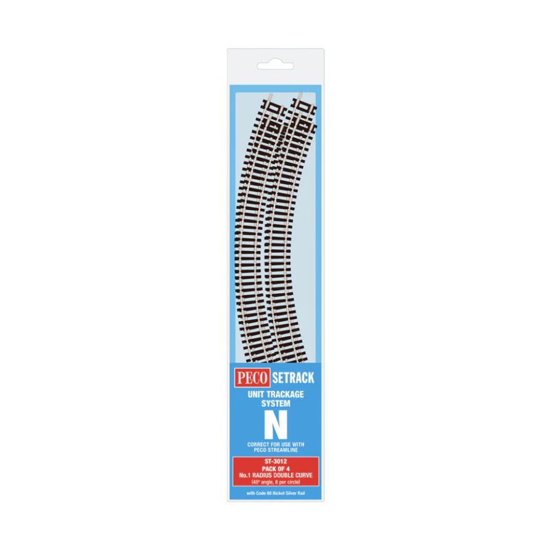 ST-3012 PECO N Gauge Double Curves  No.1 Radius Track Pack (4 Pieces)