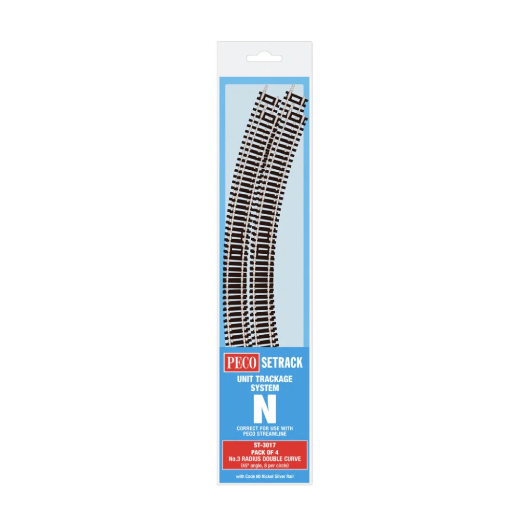 ST-3017  PECO N Gauge Double Curves No.3 Radius Track Pack (4 Pieces)