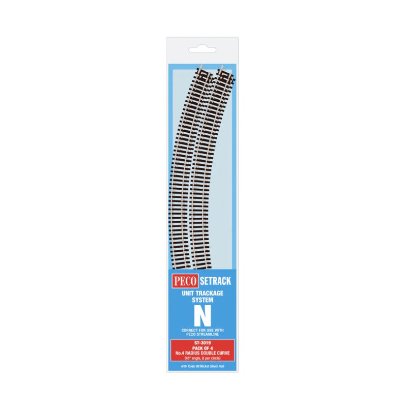 ST-3019 PECO N Gauge Double Curves No.4 Radius Track Pack (4 Pieces)