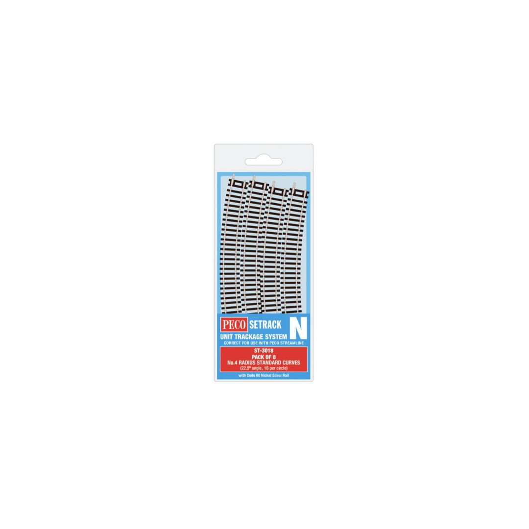 ST-3018 PECO N Gauge Standard Curves No.4 Radius Tack Pack (8 Pack)