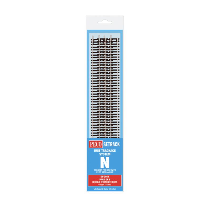 ST-3011 PECO N Gauge Double Straights Track Pack (8 Pieces)