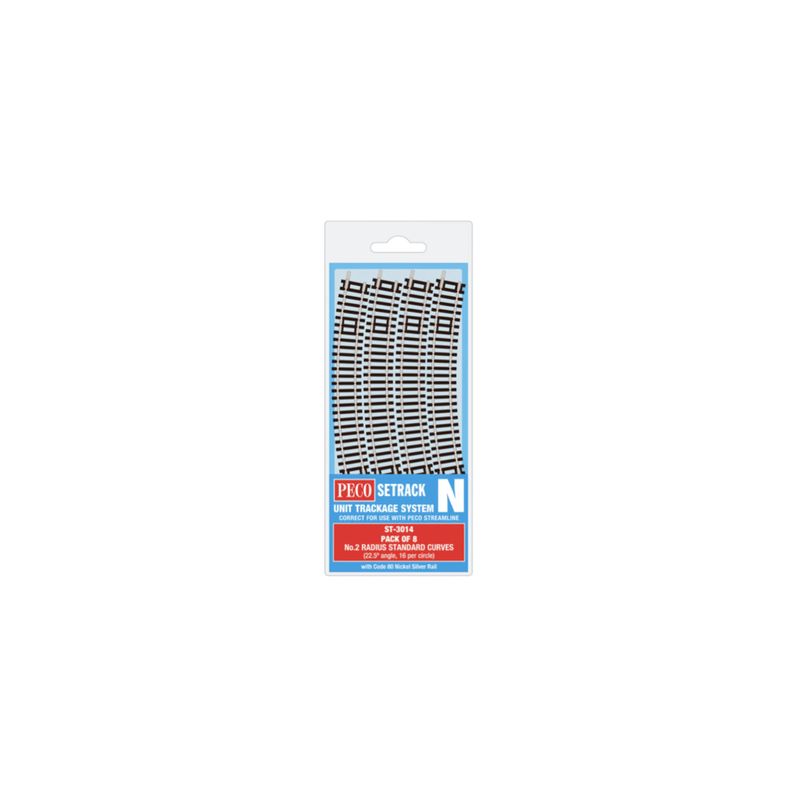 ST-3014 PECO Nauge Standard Curves No.2 Radius Track Pack (8 Pieces)