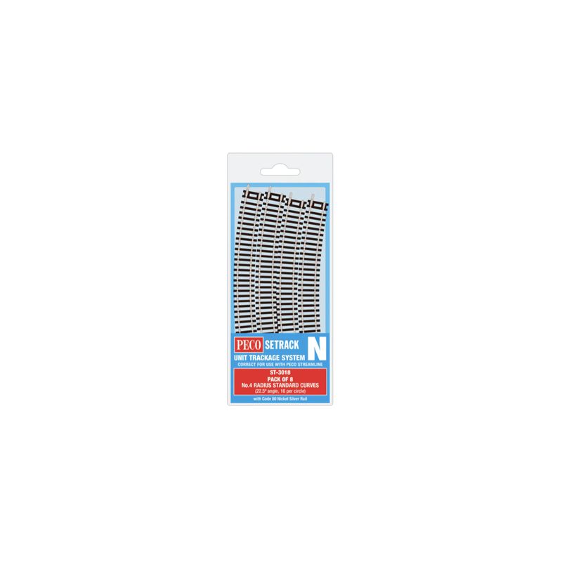 ST-3018 PECO N Gauge Standard Curves No.4 Radius Tack Pack (8 Pack)