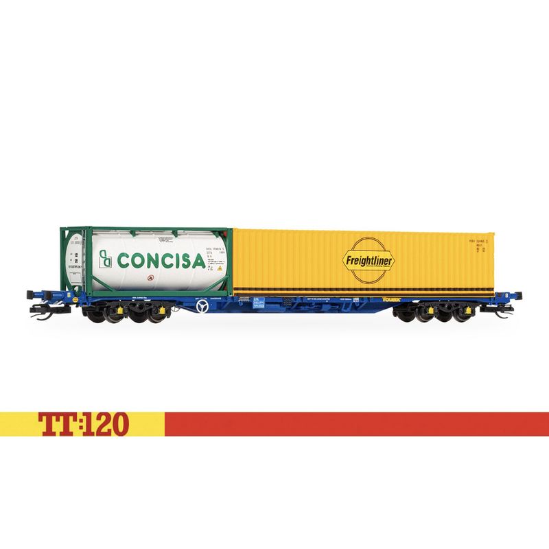 Hornby TT6031 TT Gauge Touax KFA Container Wagon with 1x20 &amp; 1x40 Containers
