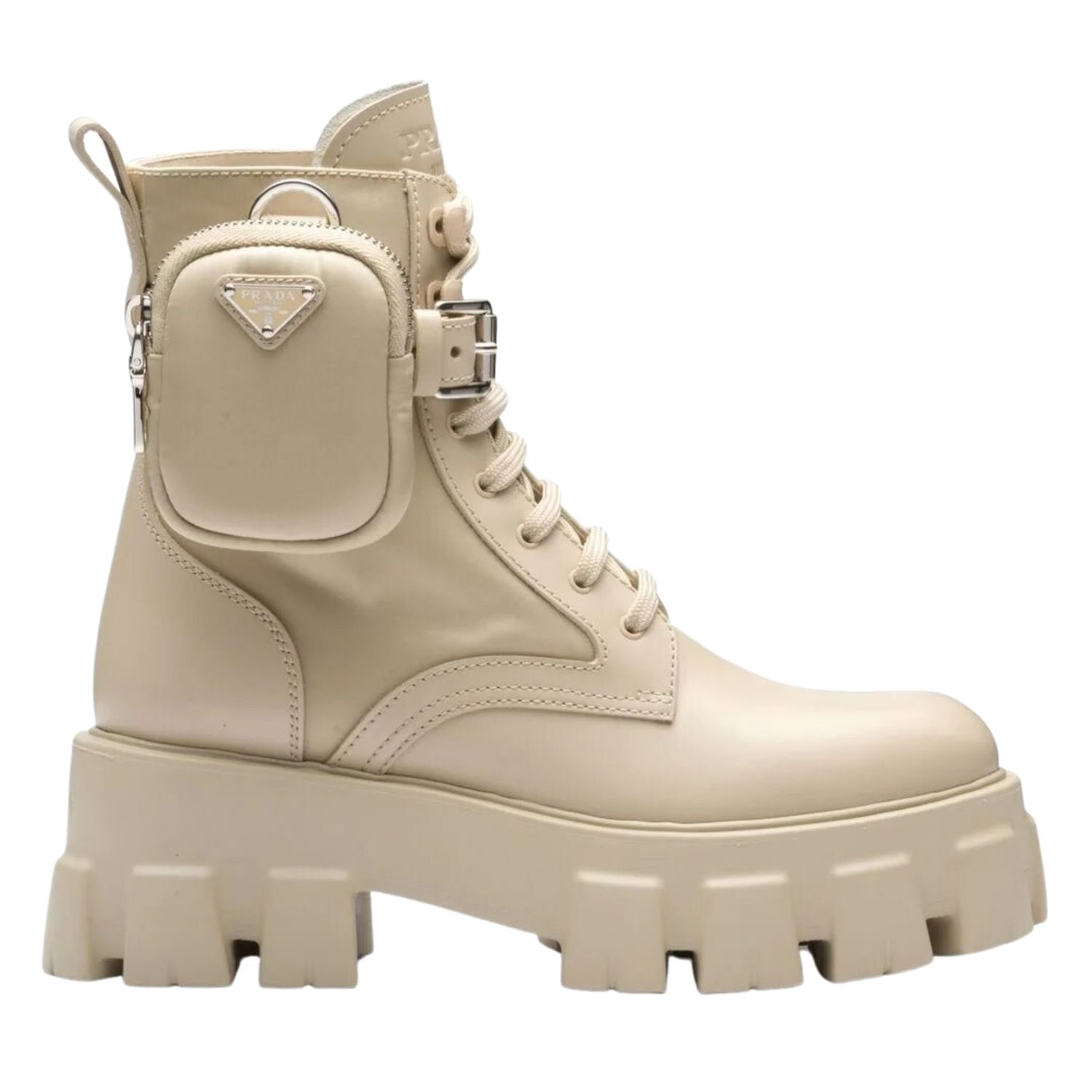 PRADA MONOLITH COMBAT BOOT BEIGE, Size: 37