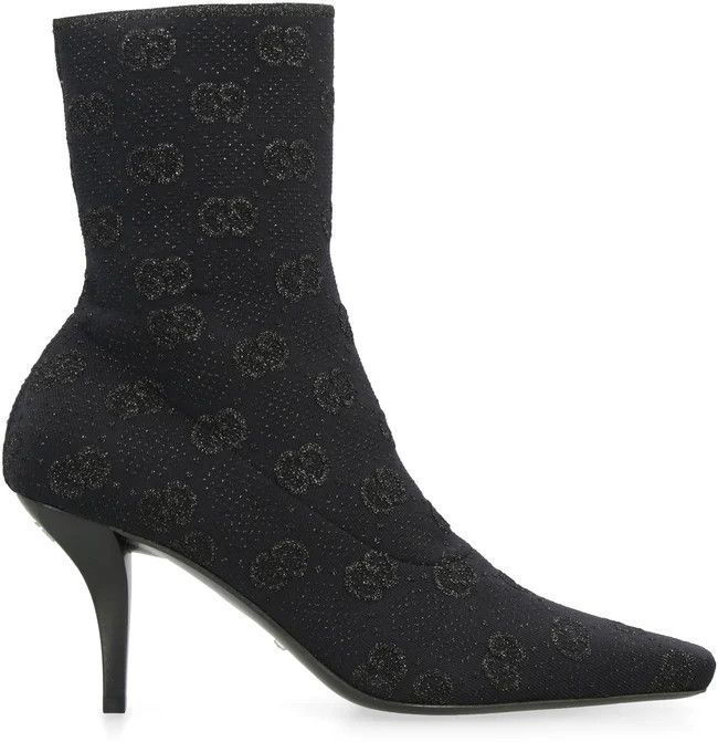 GUCCI GG MONOGRAM KNIT BLACK SOCK BOOT HEELS BLACK, Size: EU 37