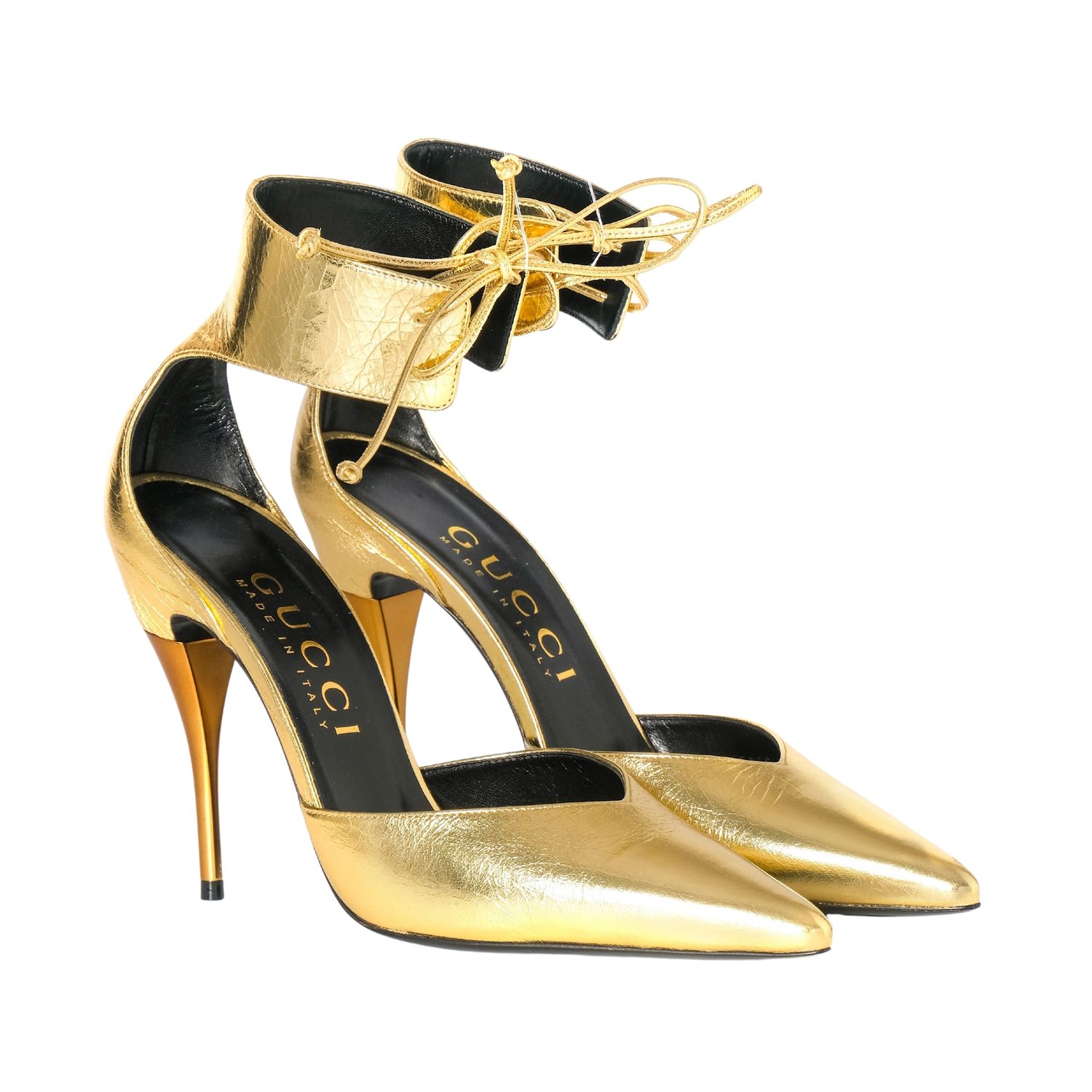 GUCCI KIND GOLD METALLIC LEATHER PRISCILLA HEELS, Size: EU 38.5