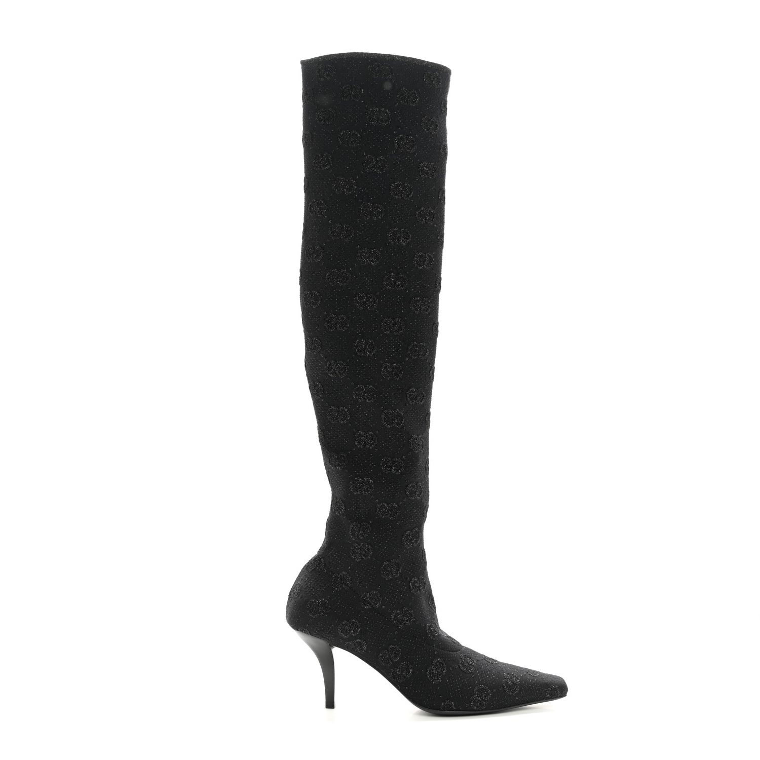 GUCCI GG MONOGRAM BLACK JERSEY KNIT KNEE HIGH BOOTS, Size: EU 37