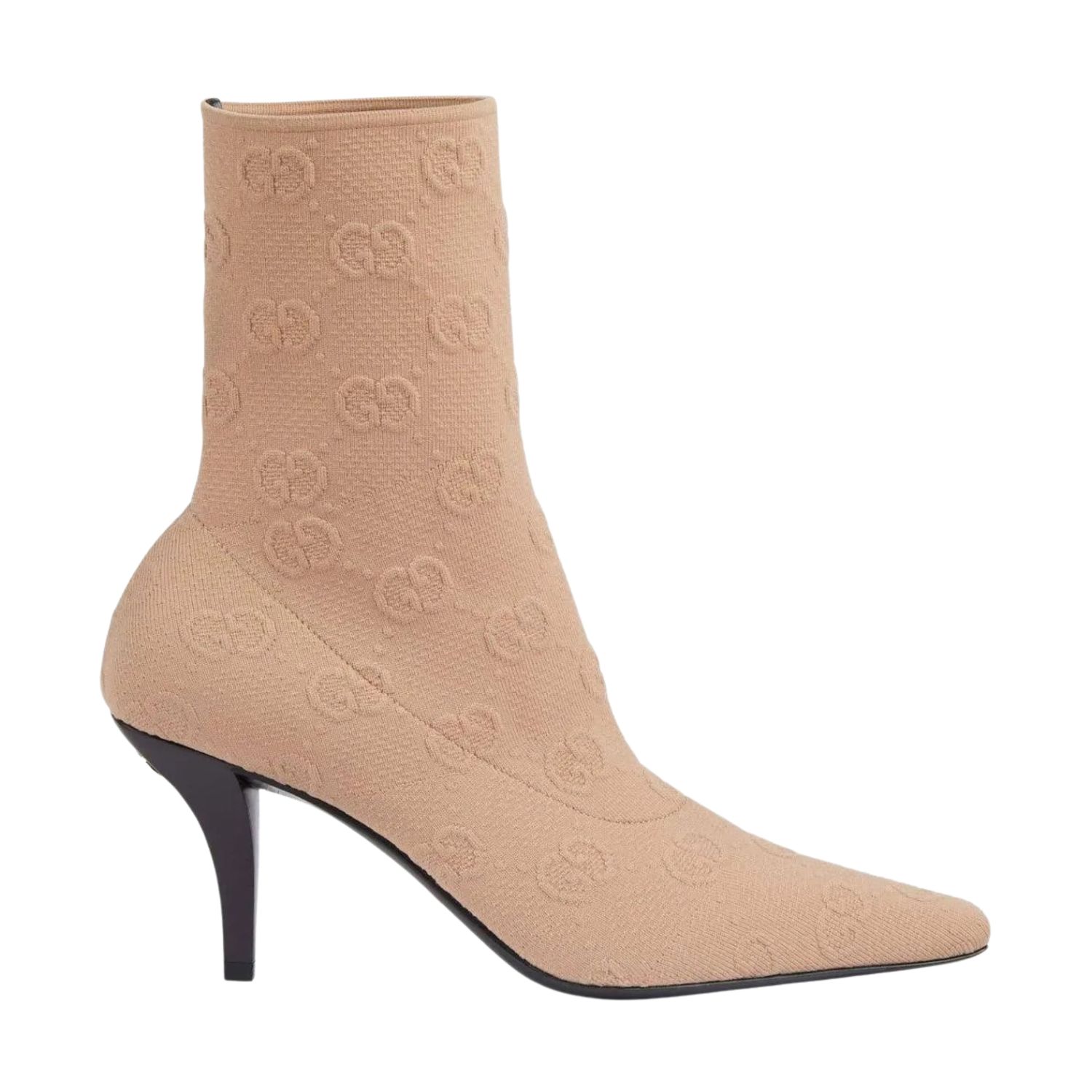 GUCCI GG MONOGRAM KNIT SOCK BOOT HEELS BEIGE, Size: EU 36.5