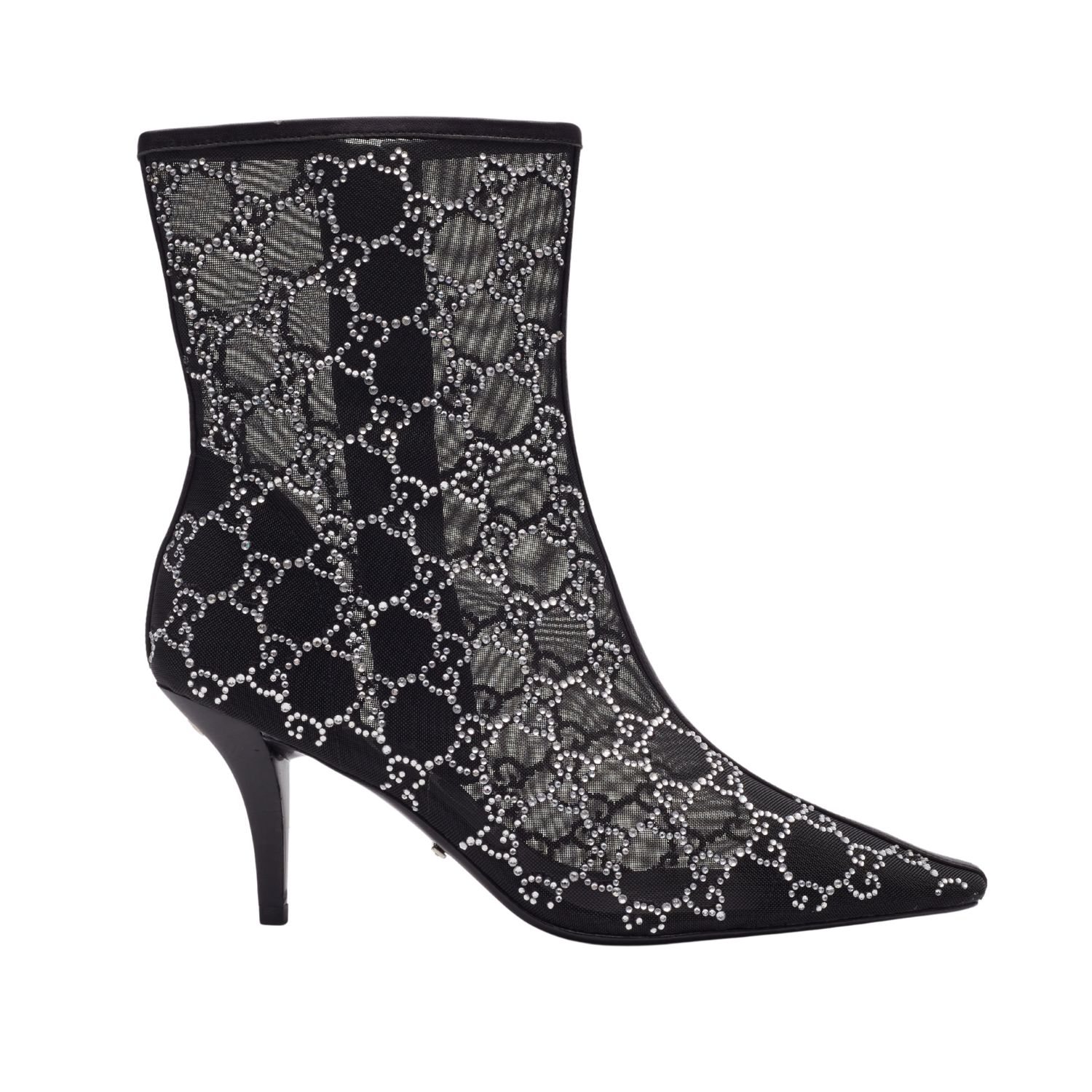 GUCCI GG CRYSTAL EMBELLISHED MESH BLACK ANKLE BOOTS, Size: EU 39