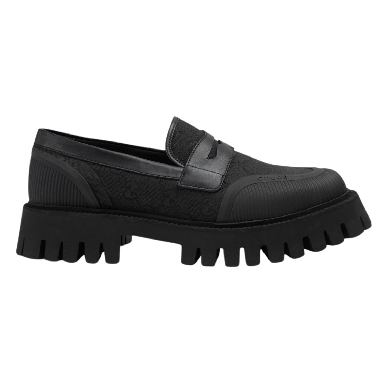 GUCCI JUMBO GG JACQUARD BLACK CANVAS CHUNKY LOAFERS, Size: US 9