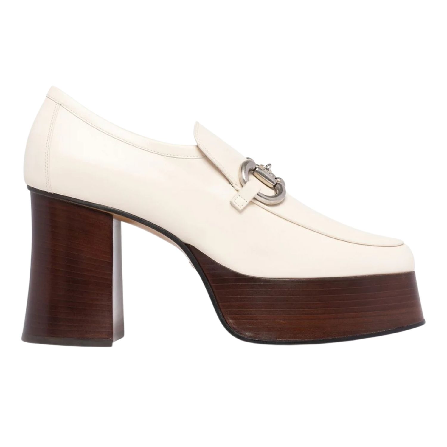 GUCCI CALFSKIN WHITE HORSEBIT BUCKLE PLATFORM LOAFERS, Size: EU 37