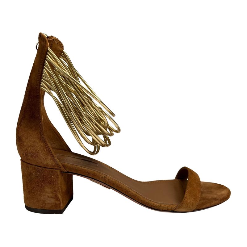 AQUAZZURA SUEDE HEEL $750 GOLD STRAPY (EU 38.5)