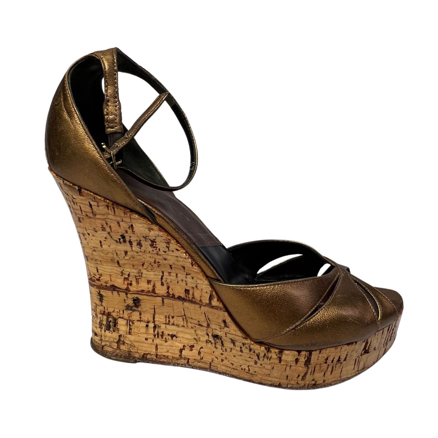 DIOR CORK WEDGE OPEN TOE SHOE BRONZE FINAL SALE