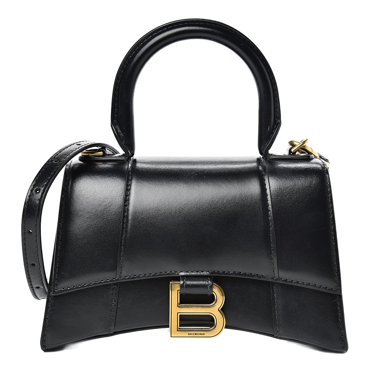BALENCIAGA HOURGLASS CALF LEATHER BLACK  XS