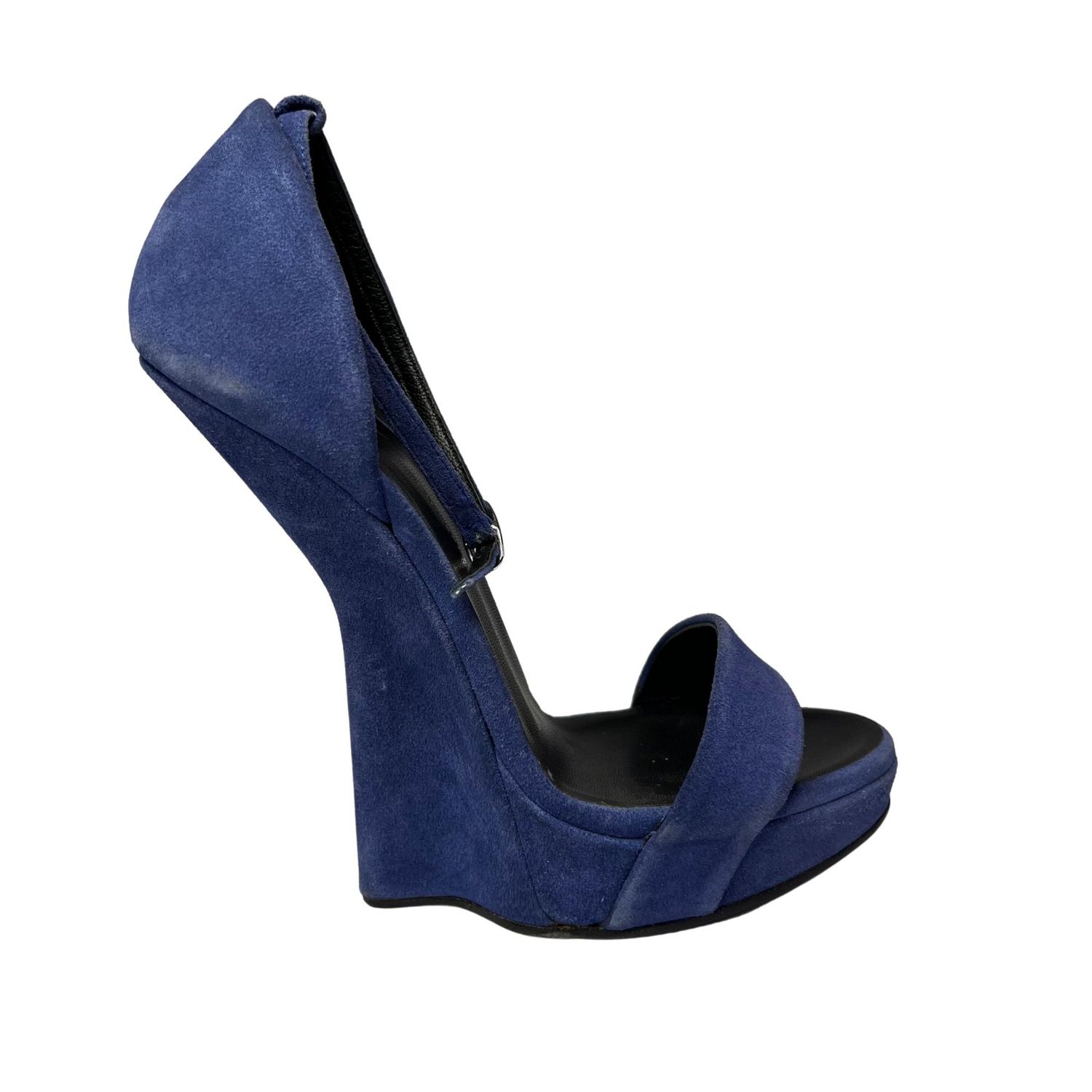 GIUSEPPE ZANOTTI NO HEEL ANKLE STRAP PUMP BLUE SUEDE