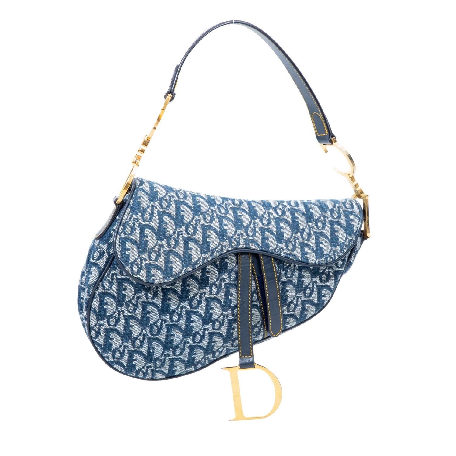 DIOR VINTAGE OBLIQUE BLUE SADDLE BAG GOLD HARDWARE (2002)
