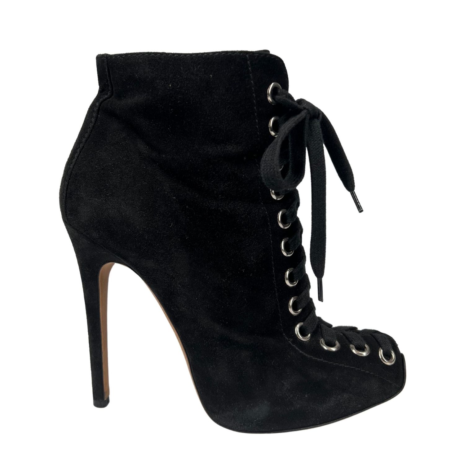 GIAMBATTISTA VALLI SUEDE BLACK LACE UP BOOTIE (EU 37.5)