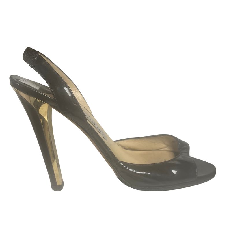 JIMMY CHOO OPEN TOE SLINGBACK BLACK HEEL (38.5)