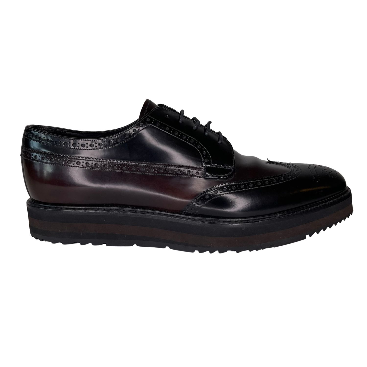 PRADA BLACK PERFORATED LEATHER PLATFORM LACE UP SHOES (9 US)