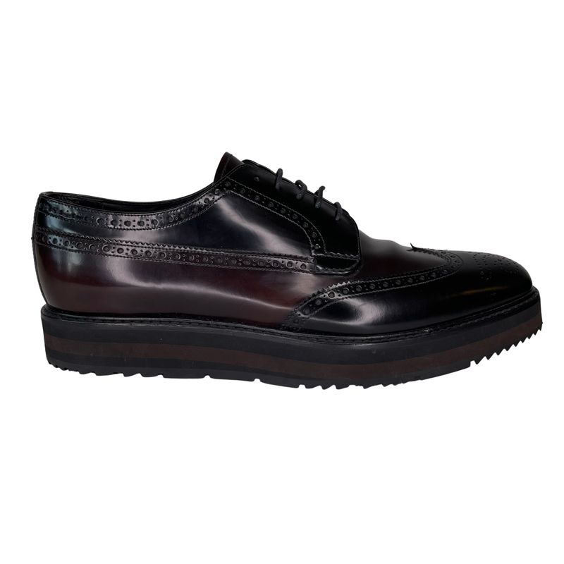PRADA BLACK PERFORATED LEATHER PLATFORM LACE UP SHOES (9 US)
