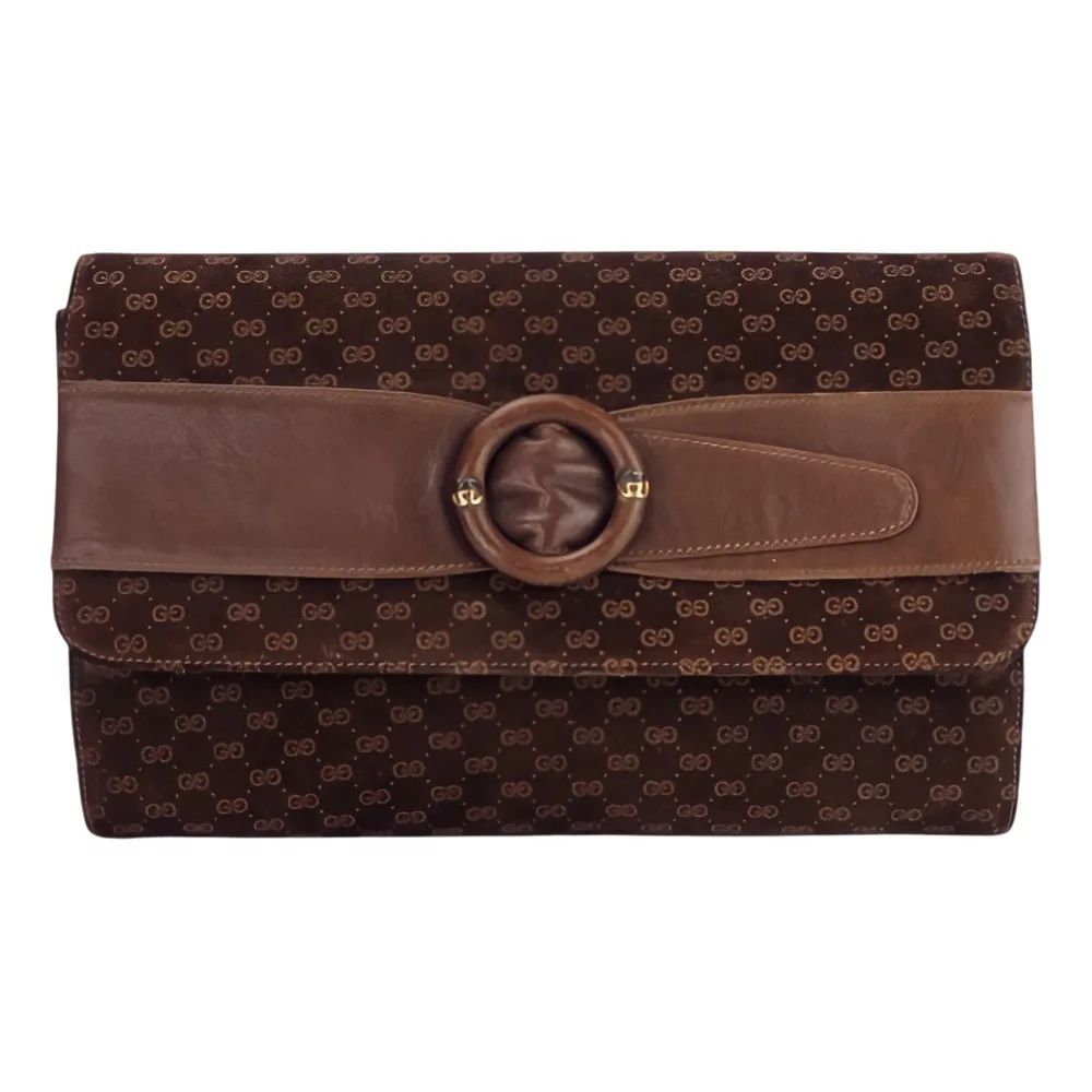 GUCCI VINTAGE BROWN VELVET INTERLOCKING GG CLUTCH