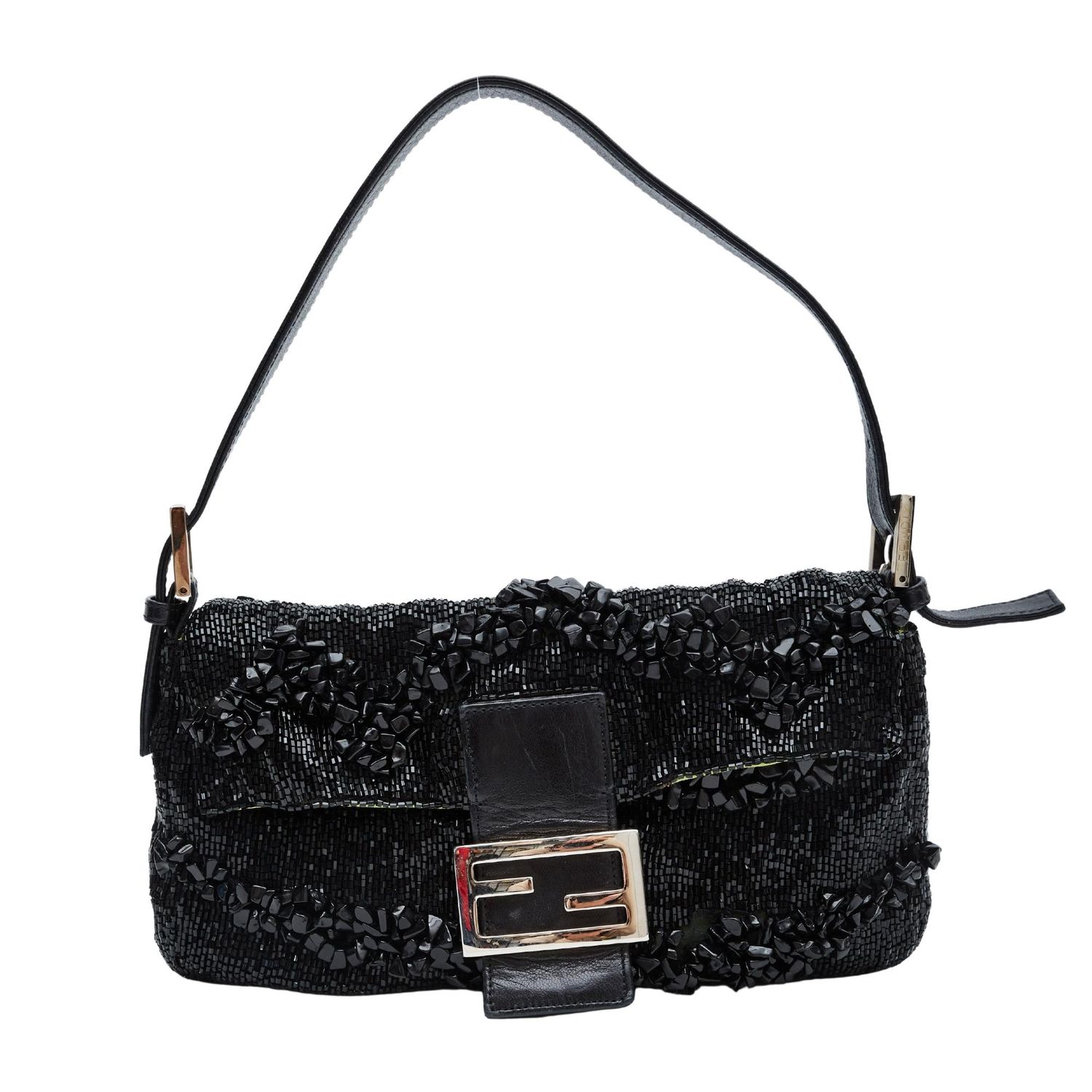 FENDI BLACK EMBELLISHED BEADED BAGUETTE BAG