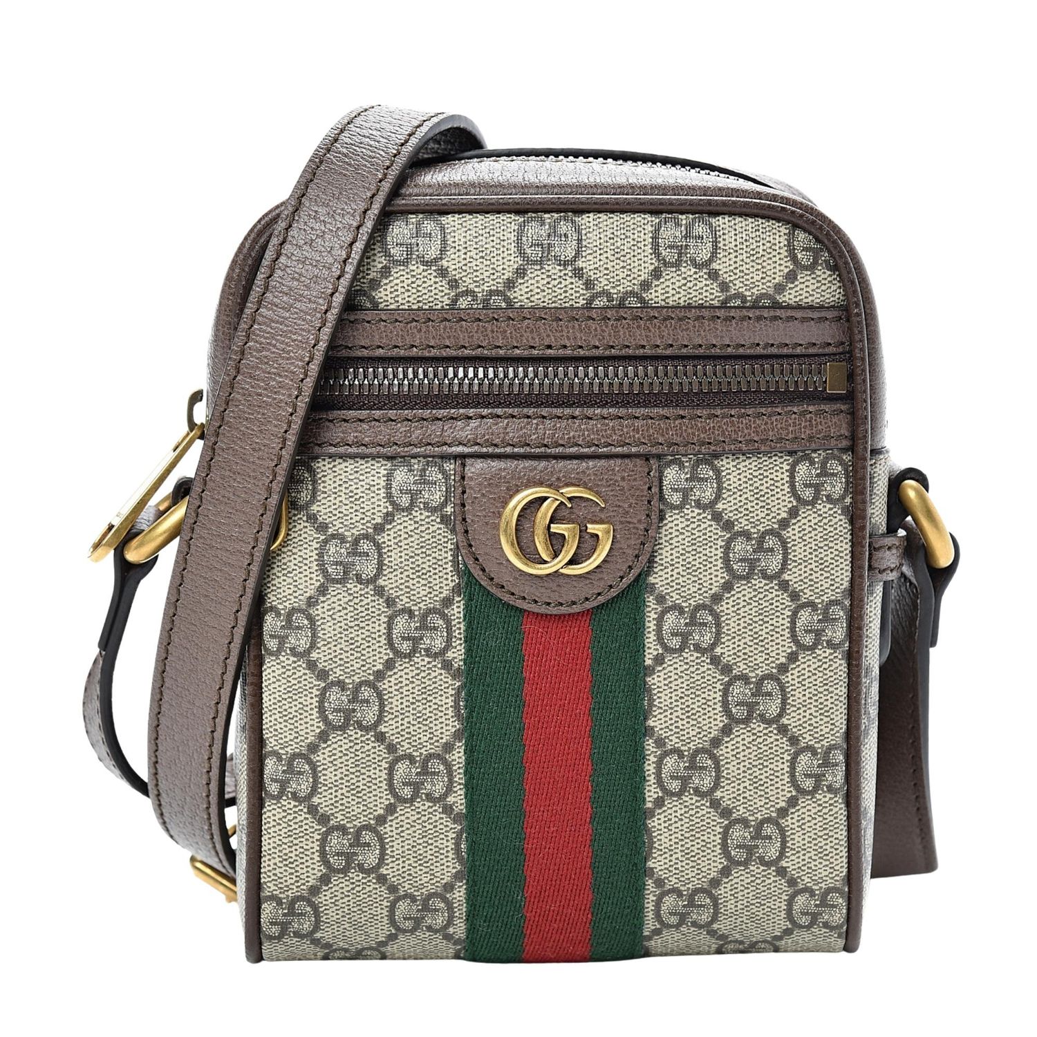 GUCCI GG SUPREME MONOGRAM WEB MINI OPHIDIA MESSENGER BROWN (598127)