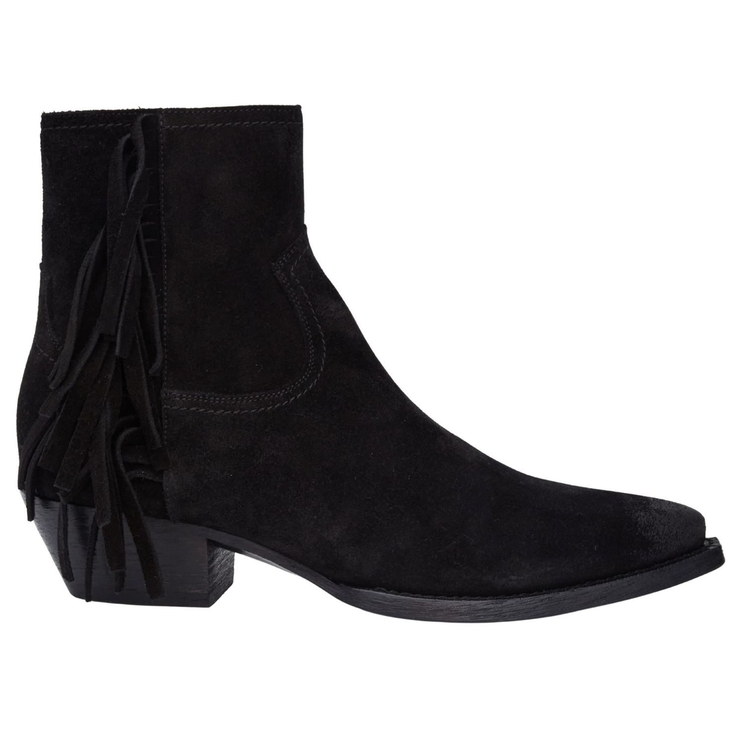 SAINT LAURENT BLACK SUEDE LUKAS BUCKLE BOOTIES (565591) EU 38
