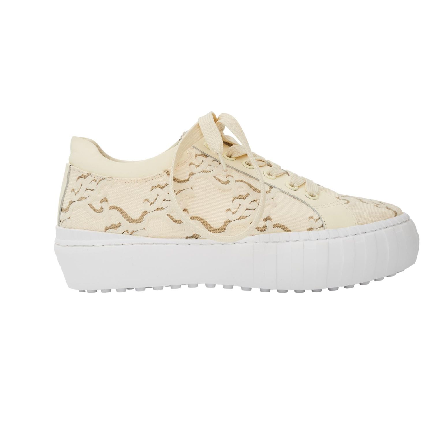 FENDI FF BEIGE CANVAS SNAKERS (7 US)