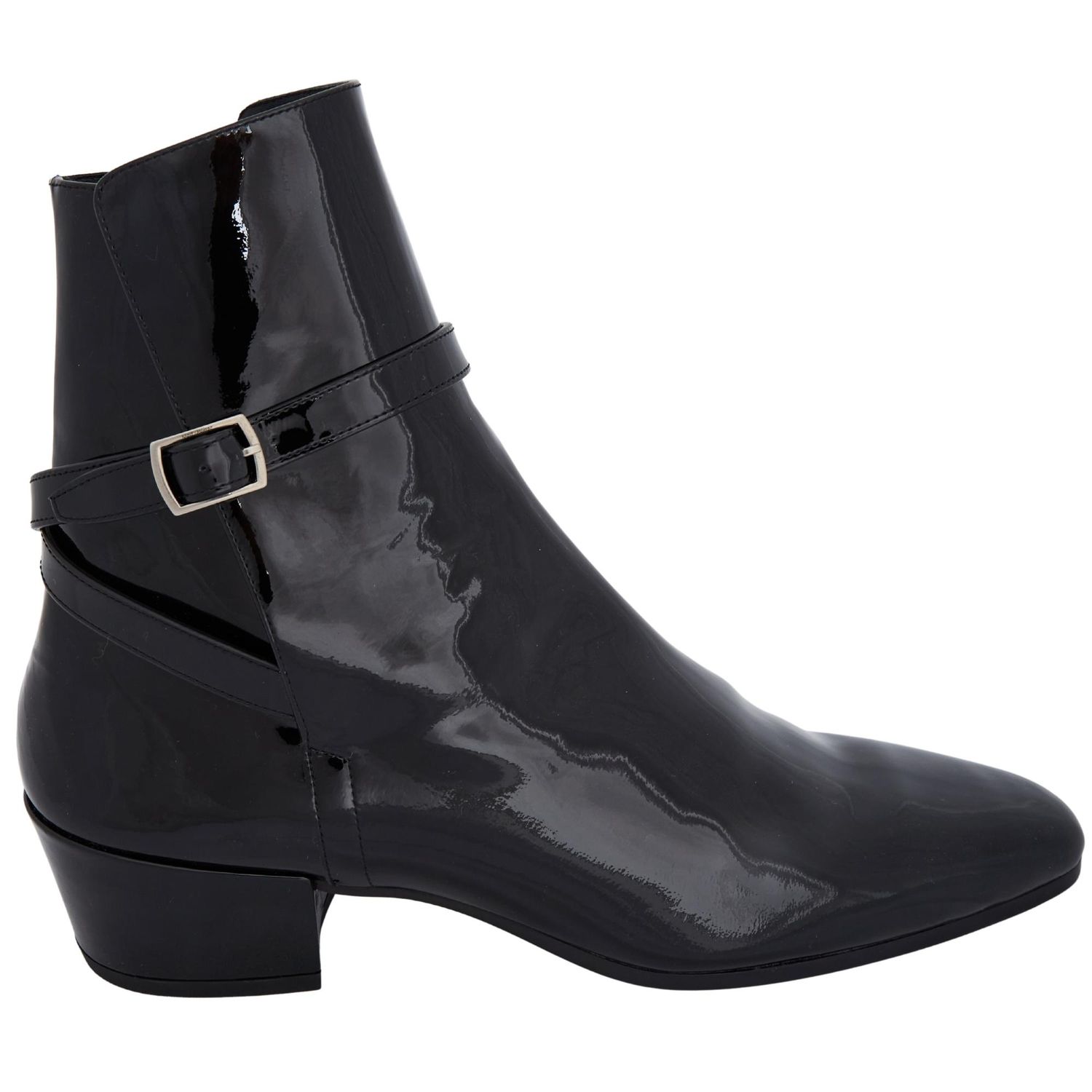 SAINT LAURENT BLACK PATENT CLEMENTI ANKLE BOOTS (EU 38.5) 591992