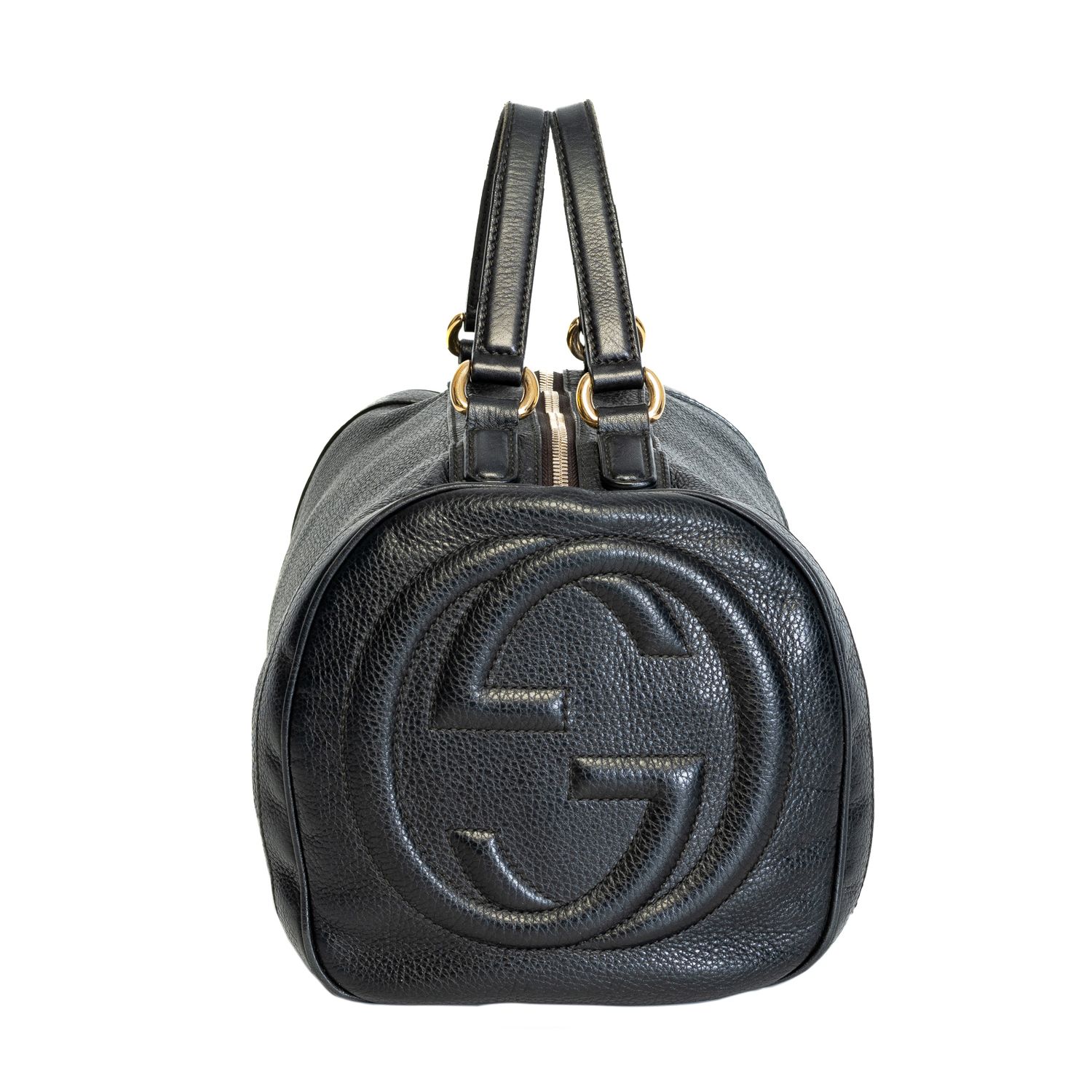 GUCCI PEBBLED CALFSKIN MEDIUM SOHO BOSTON BLACK HANDBAG (282302)