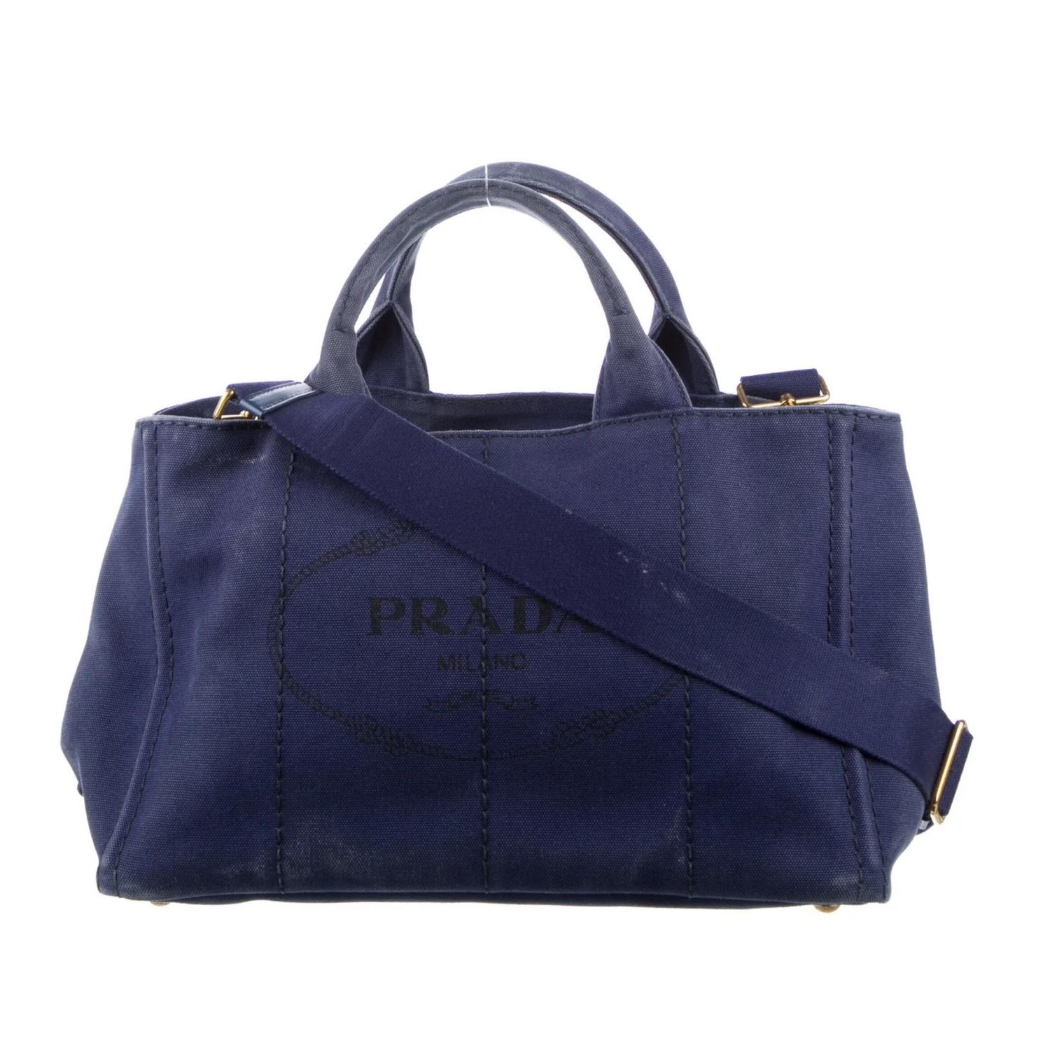 PRADA BLUE CANVAS BAULETTO CANAPA SHOPPING TOTE BAG (1BG642)