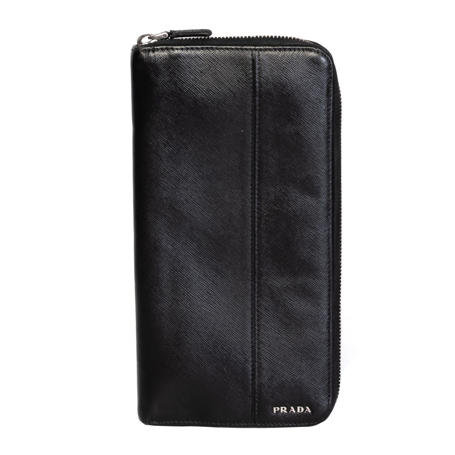 PRADA BLACK SAFFIANO ZIP AROUND WALLET