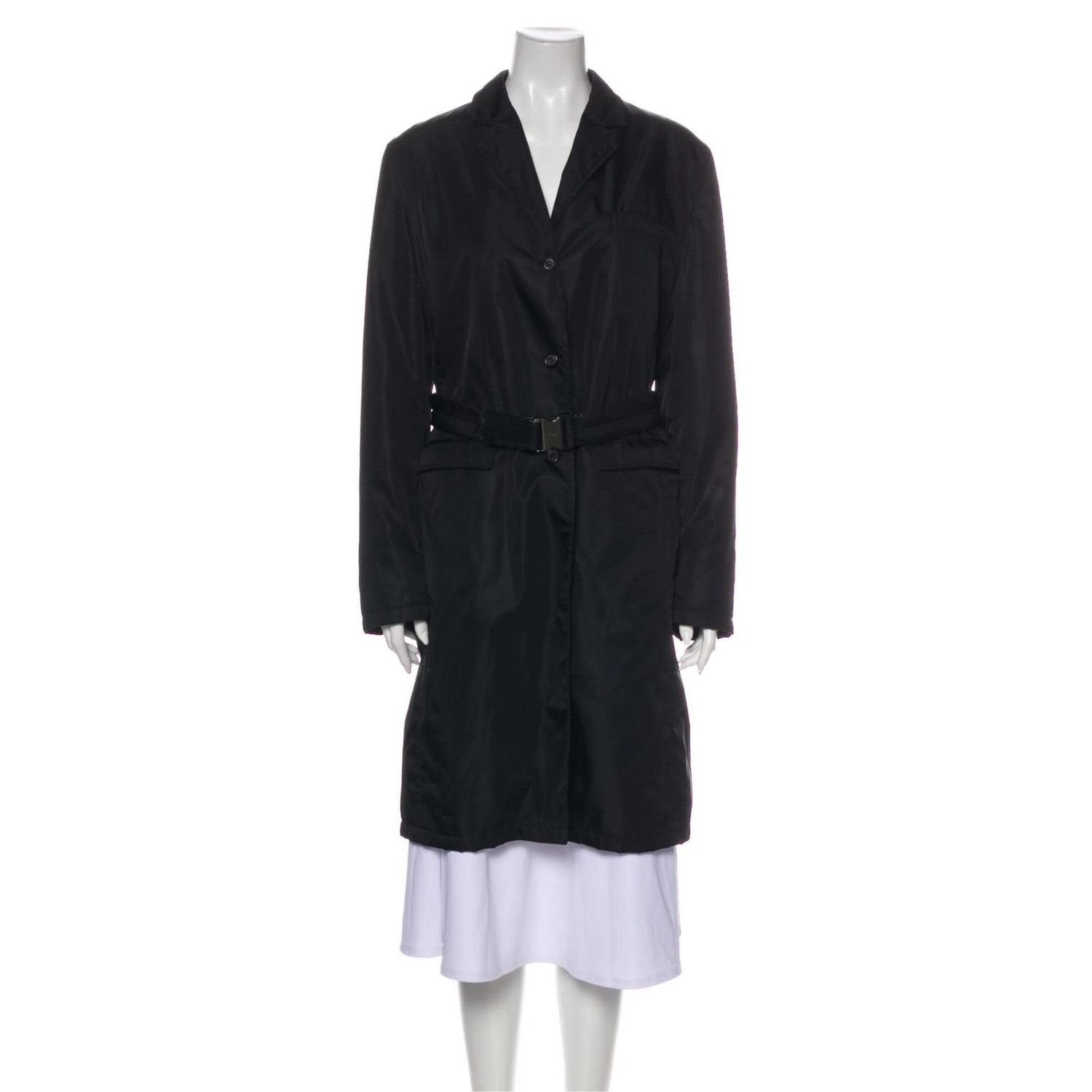 PRADA BLACK NYLON TRENCH COAT (LARGE)